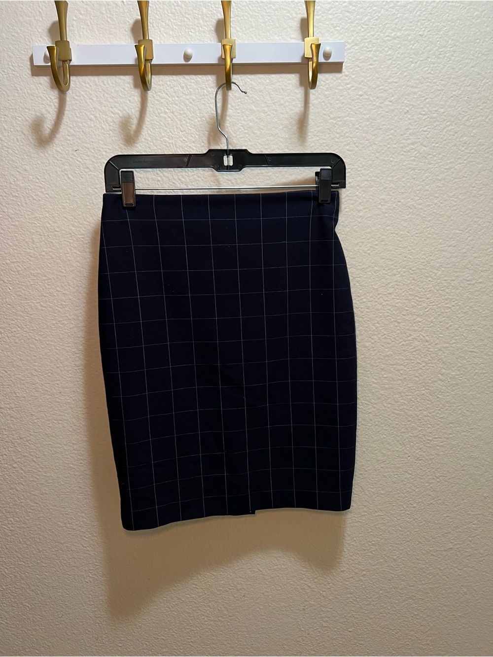 Preppy Navy Windowpane Pencil Skirt